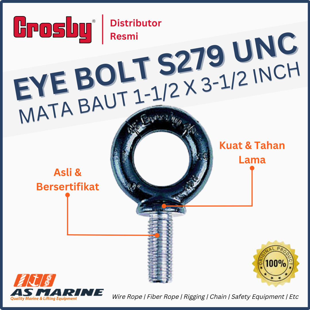crosby usa eye bolt atau mata baut s279 unc 1 1/2 x 3 1/2 inch